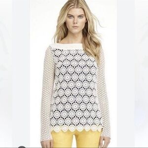 Tory Burch Janeen Cream Crochet Lace Flower Blouse Top Shirt Tunic, Size 8